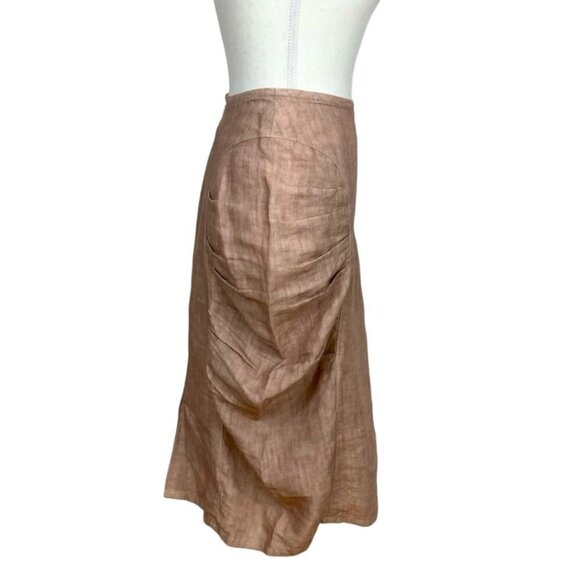 ENOCHIAN BEIGE LINEN CANVAS SIDE FLUTTER PENCIL SKIRT - 10 - Picture 3 of 8